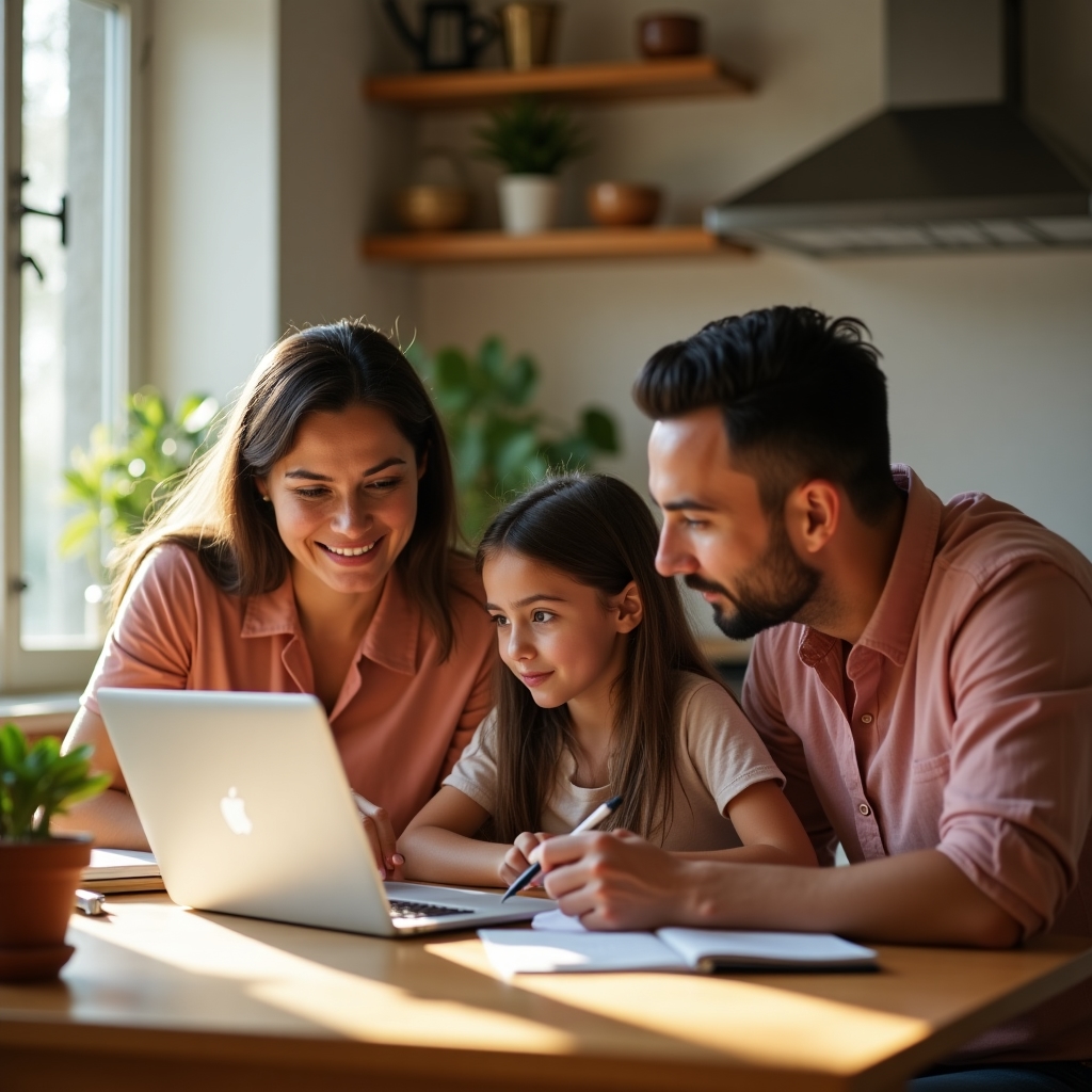 Familia planificando presupuesto doméstico